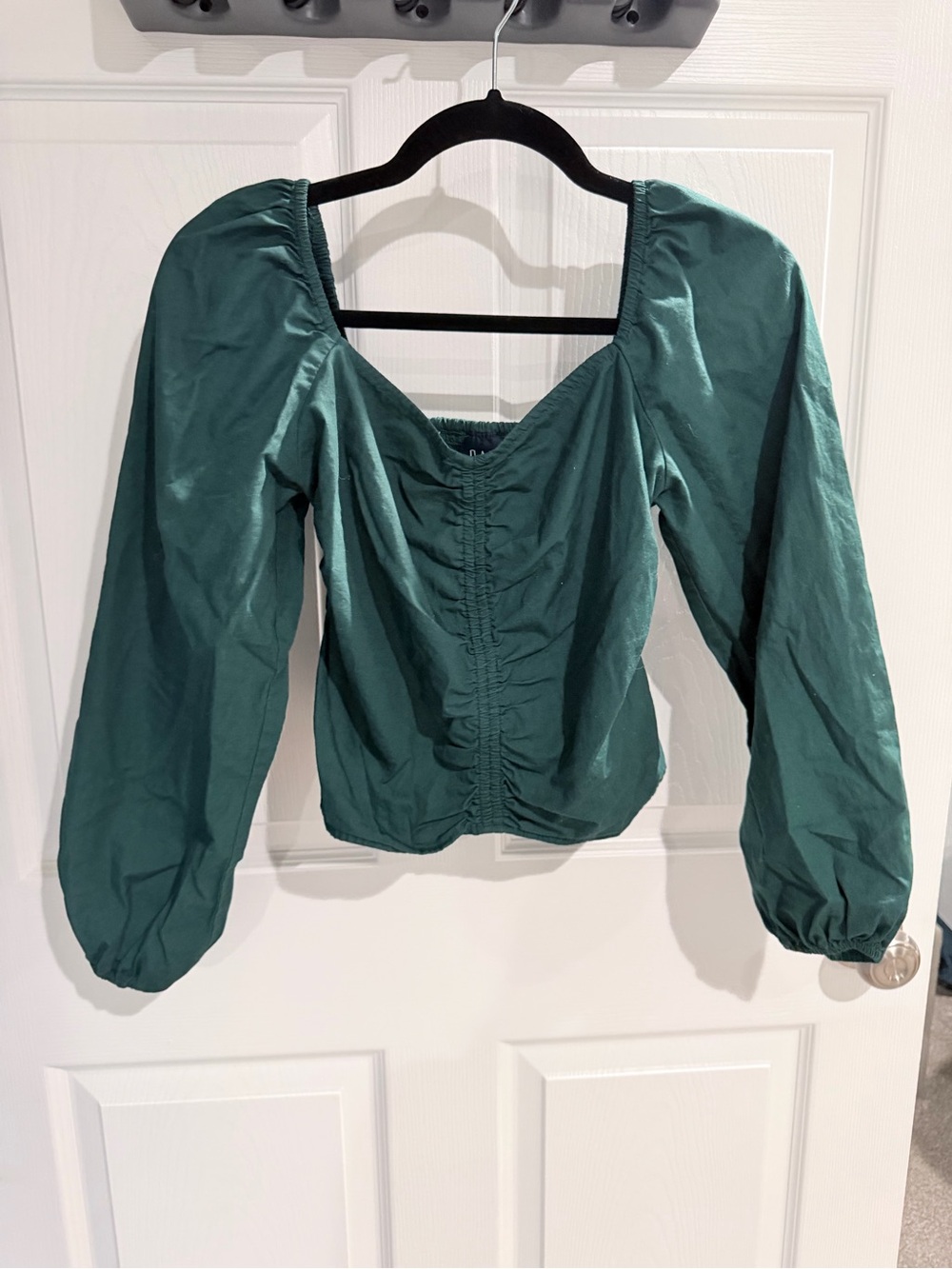 GAP Teal Long Sleeve Ruched Square Neck Blouse